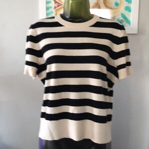 Express Black and Cream Striped Short Sleeve Sweater Express